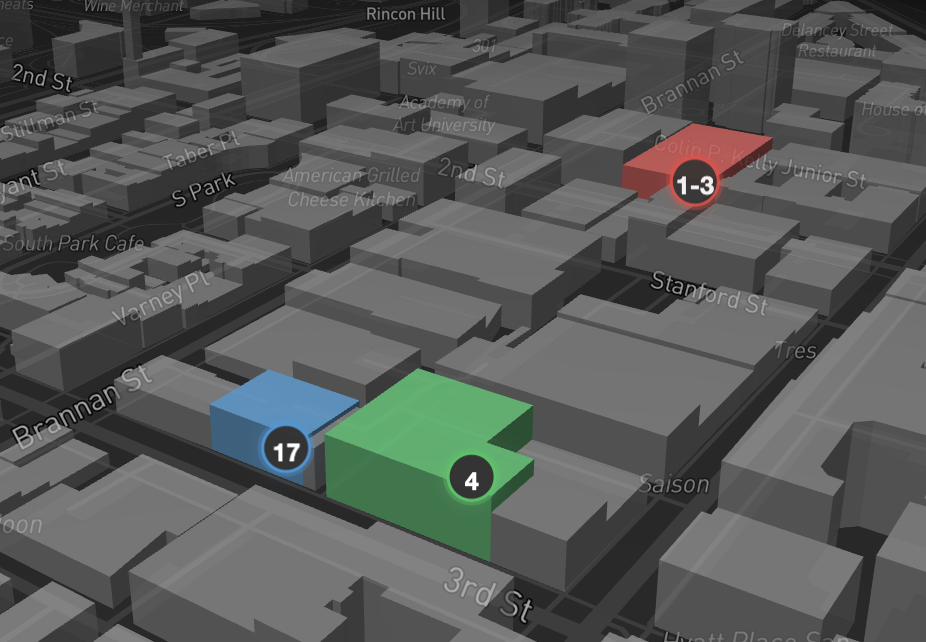 3D map with color-coded markers showing client sentiment